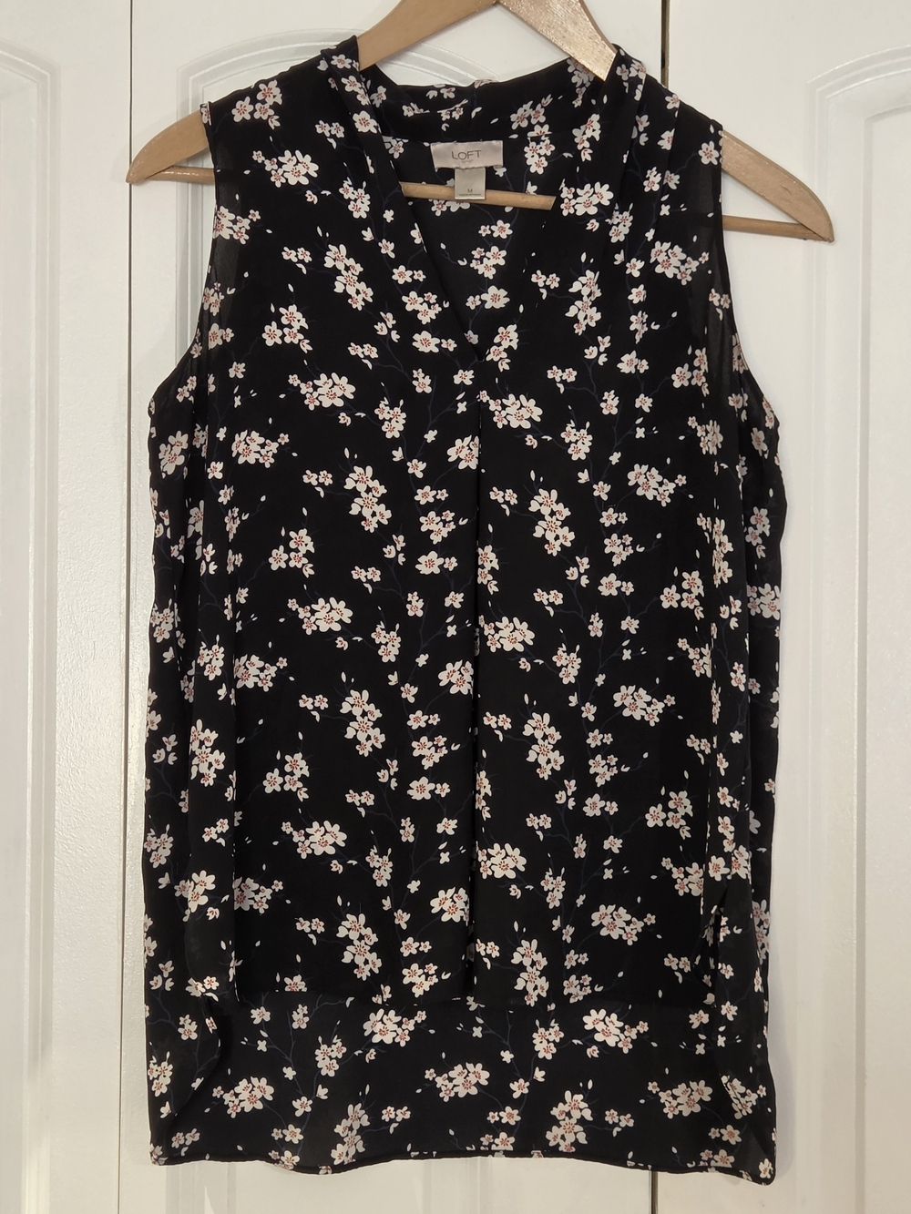 Loft Women's Tank Top Size M Black Floral Sheer Office Professional Staple